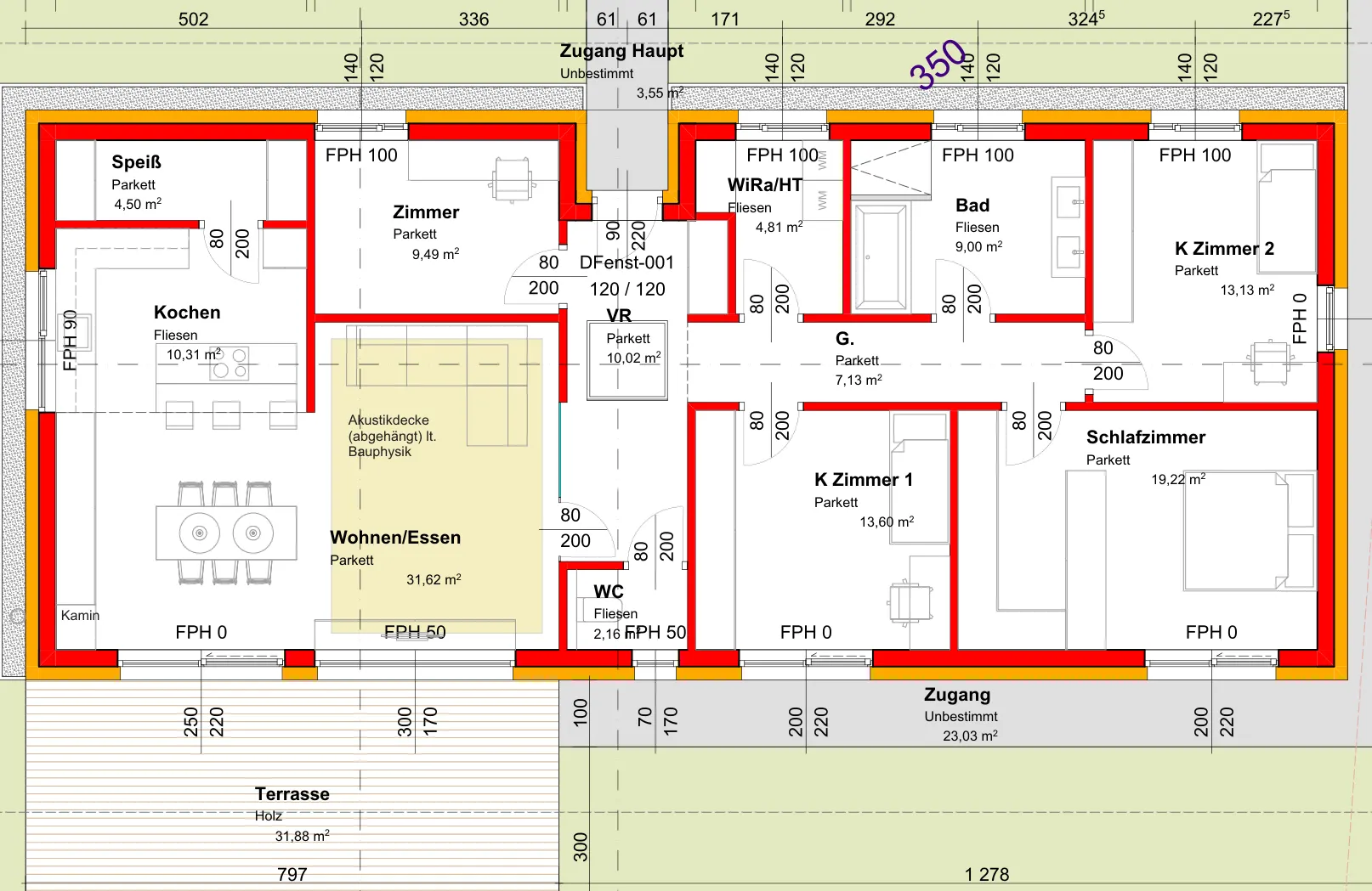 Grundriss Erdgeschoss eines Einfamilienhauses mit WLAN-Heatmap
